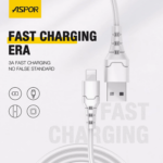 کابل شارژ و دیتا آیفون آسپور مدل ASPOR A101L – USB to iPh – طول 2 متر – جریان 3 آمپر - تصویر 2