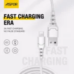 کابل شارژ و دیتا آیفون آسپور مدل ASPOR A101L – USB to iPh – طول 2 متر – جریان 3 آمپر - تصویر 2